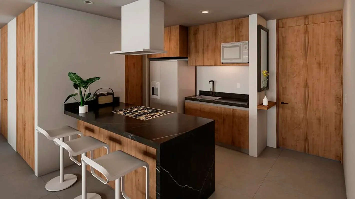 Zibatá. Cocina equipada, área de lavado y sonido ambiente